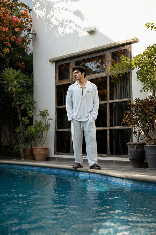 Front Open Men's Nightwear - Heather Grey