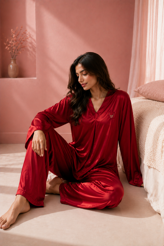 Luxury Red Satin Nightwear Set for Women