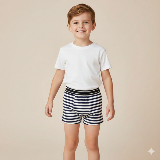 Boys Cotton Jersey Boxer Pack of 2 | Stripe Design Black & Blue