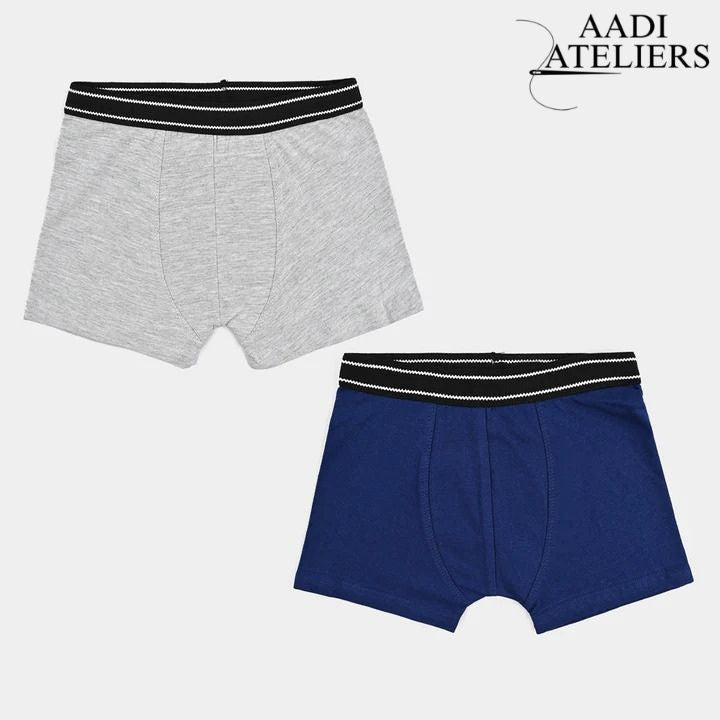 Boys Cotton Jersey Boxer Basic-Pack 0f 2-Navy Blue - Hash Grey
