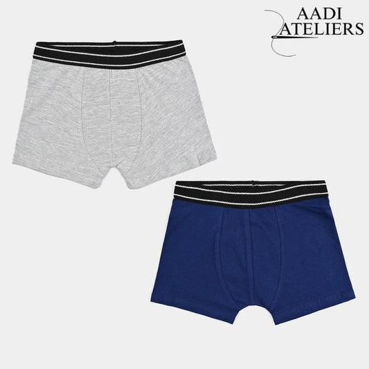 Boys Cotton Jersey Boxer Basic-Pack 0f 2-Navy Blue - Hash Grey