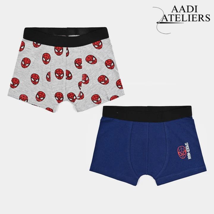 Boys Cotton Jersey Boxer-Pack Of 2 | Spider Man Design - Hash Gray & Navy Blue