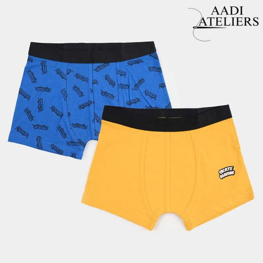 Boys Cotton Jersey Boxer Pack of 2 | Skate Board Design - Blue & Citrus