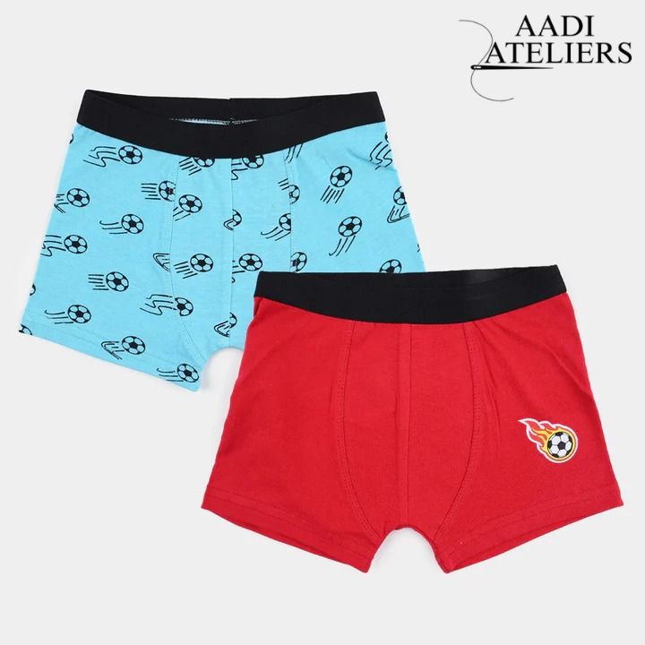 Boys Cotton Jersey Boxer Pack of 2 | Football Design - Light Blue & Red