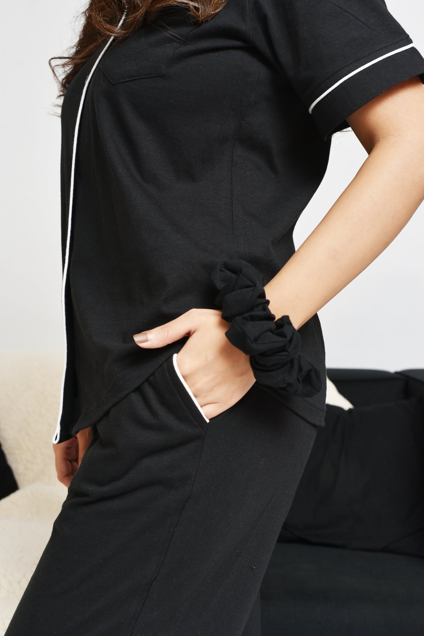 Front Open Pj Set - Black