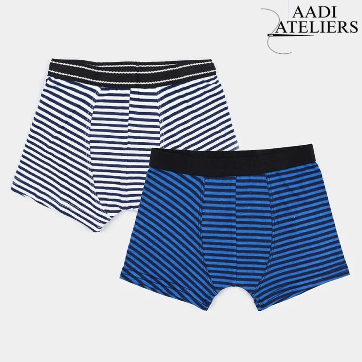 Boys Cotton Jersey Boxer Pack of 2 | Stripe Design  Black & Blue