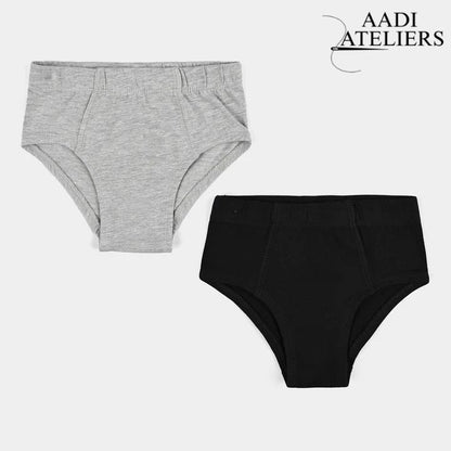 Boys Cotton Jersey Brief Basic Pack of 2 | Solid Design Hash Grey & Black