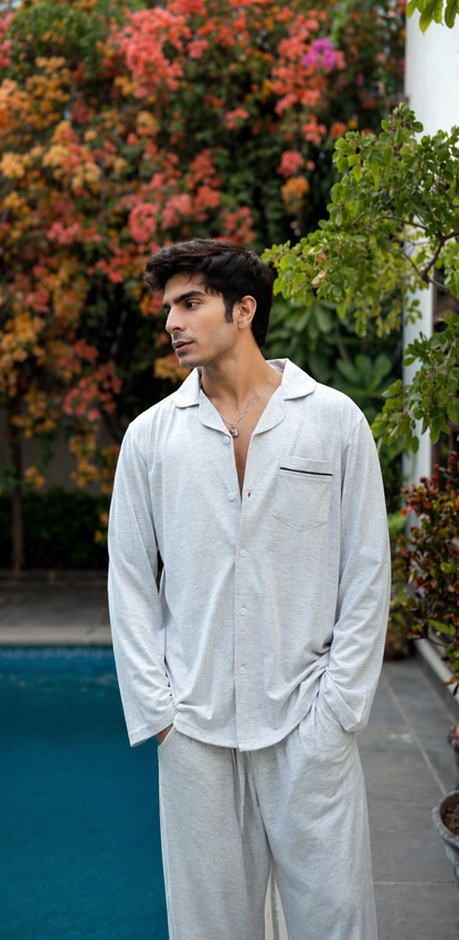 Front Open Men's Nightwear - Heather Grey