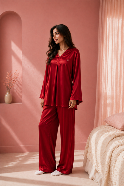 Luxury Red Satin Nightwear Set for Women