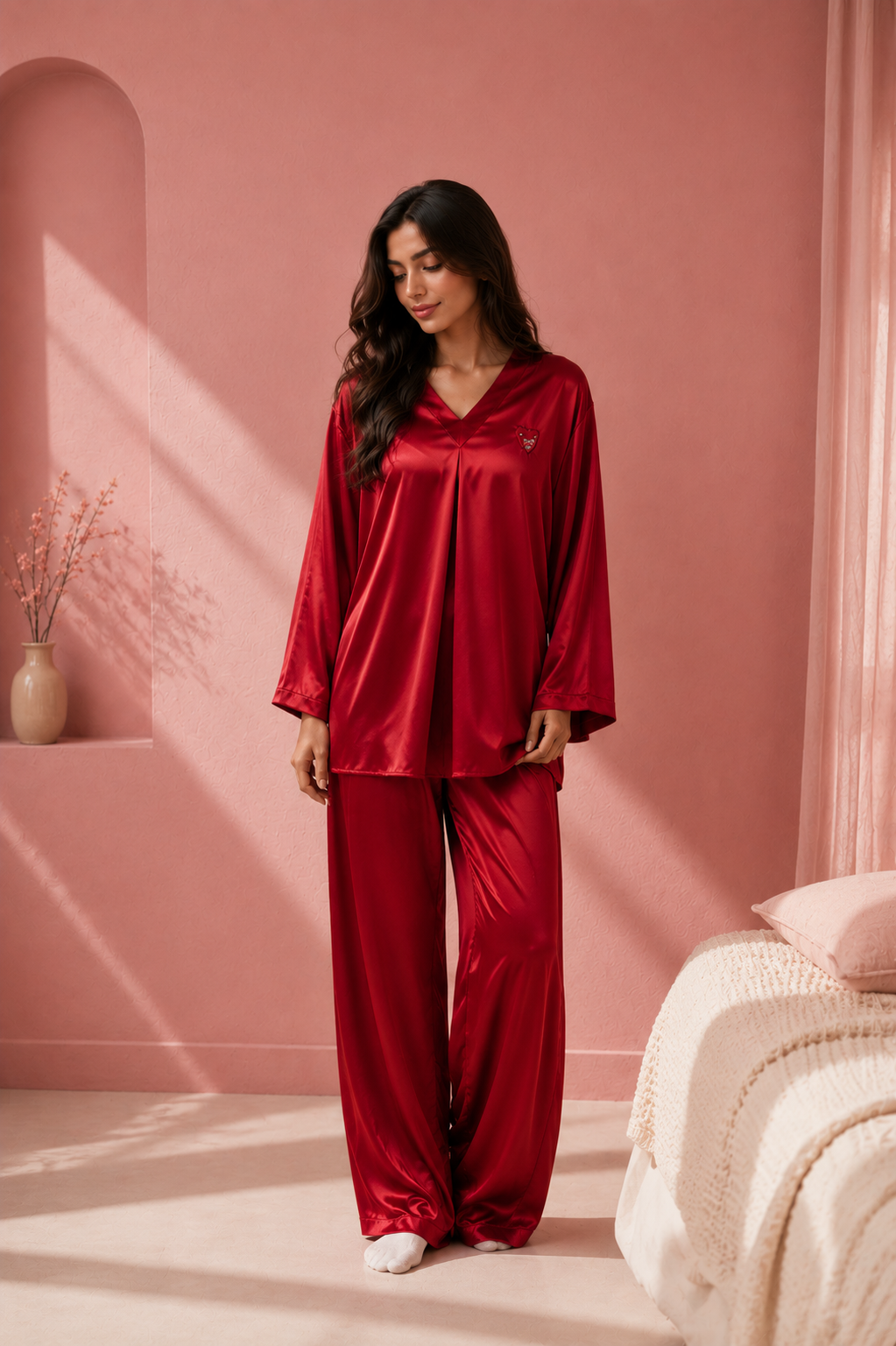Luxury Red Satin Nightwear Set for Women