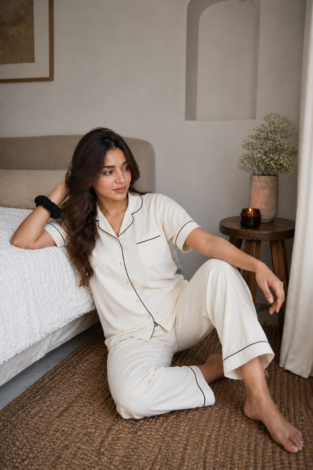 Front-Open Pj-Set Cream