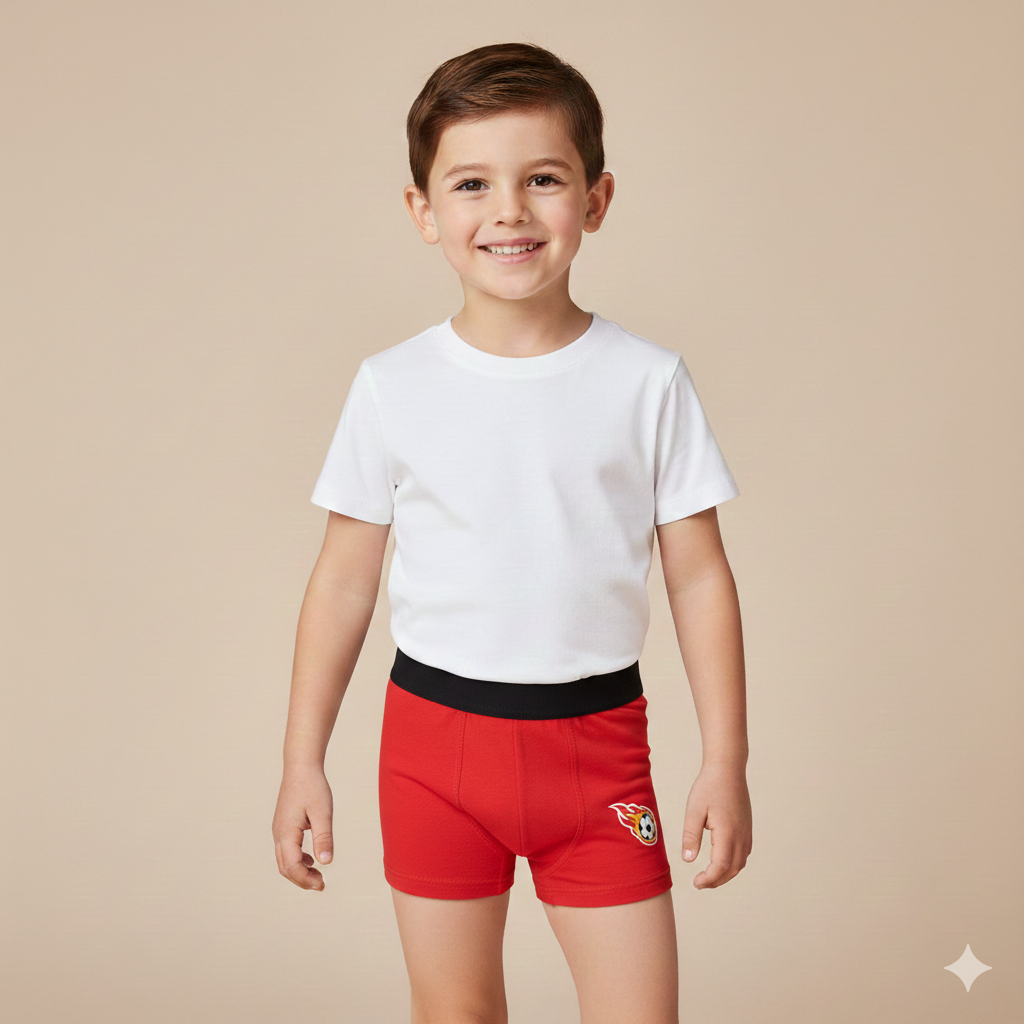 Boys Cotton Jersey Boxer Pack of 2 | Football Design - Light Blue & Red