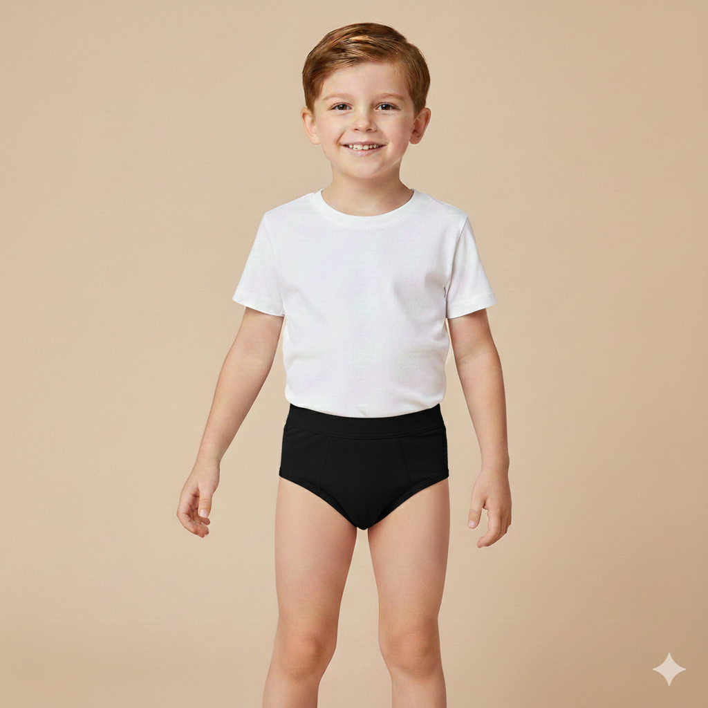 Boys Cotton Jersey Brief Basic Pack of 2 | Solid Design Hash Grey & Black