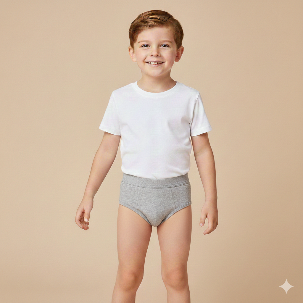 Boys Cotton Jersey Brief Basic Pack of 2 | Solid Design Hash Grey & Black