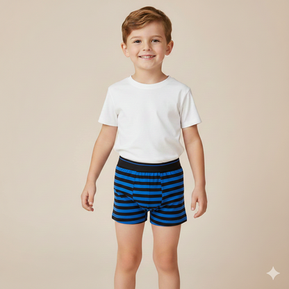 Boys Cotton Jersey Boxer Pack of 2 | Stripe Design  Black & Blue