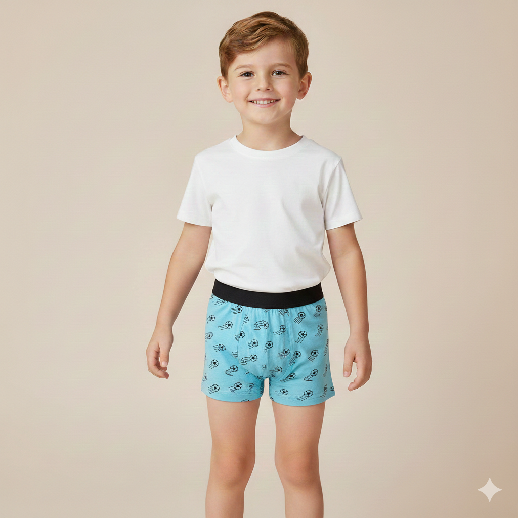 Boys Cotton Jersey Boxer Pack of 2 | Football Design - Light Blue & Red