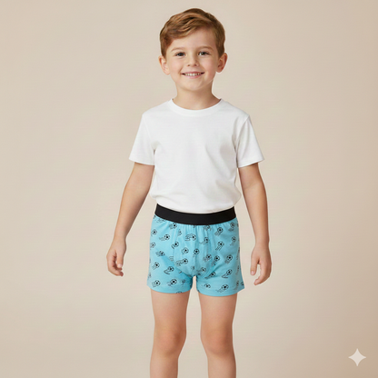 Boys Cotton Jersey Boxer Pack of 2 | Football Design - Light Blue & Red