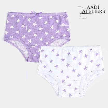 Girls Cotton Jersey Panties | Pack of 2 | Stars-Purple&White