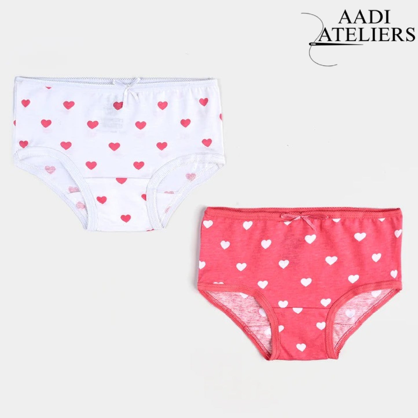 Girls Cotton Jersey Panties | Pack of 2 | Hearts-Pink&White
