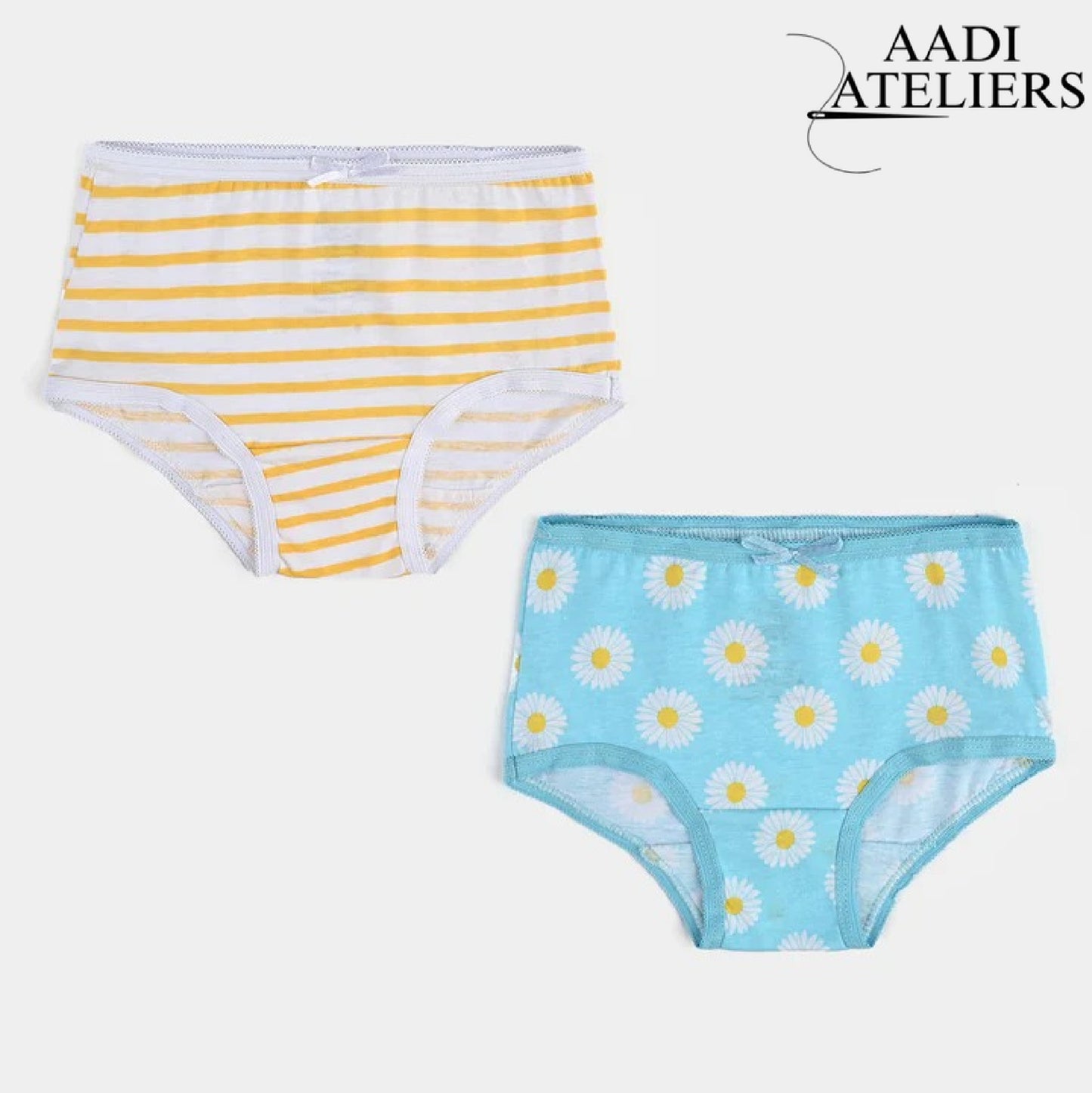 Girls Cotton Jersey Panties Pack of 2 | Flower & Stripe