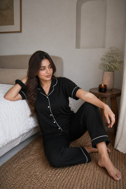 Front Open Pj Set - Black